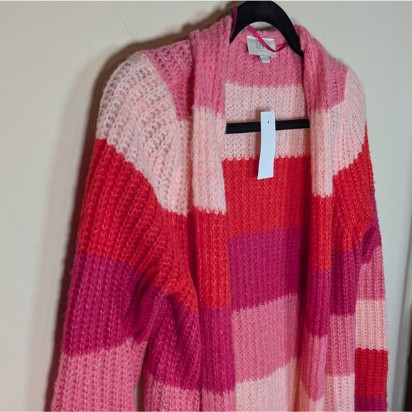 NWT LOFT Long Colorblock Duster Cardigan Red Pink Stripe - Picture 7 of 9